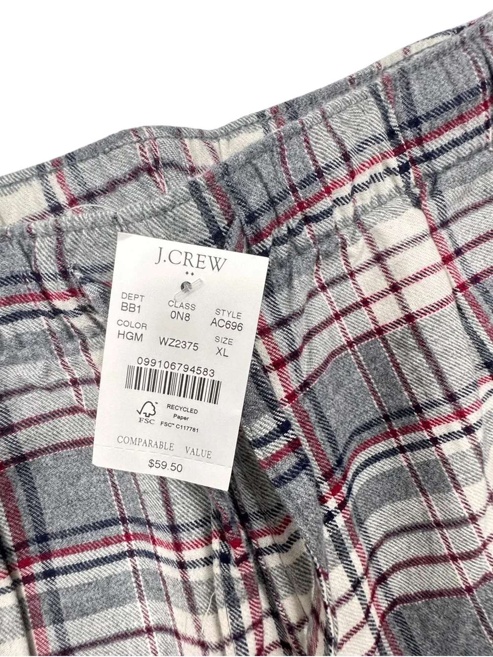 NWT J.CREW Mens Plaid Flannel PJ Pants Size XL